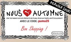 PUMA : Bon plan shopping d&rsquo;automne 25% de réduction